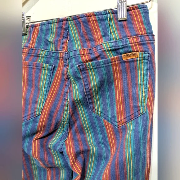 Rock & Roll Cowgirl Denim Bargain Bell Bottoms Pull On Size 26 Stripe Festival - Picture 5 of 10